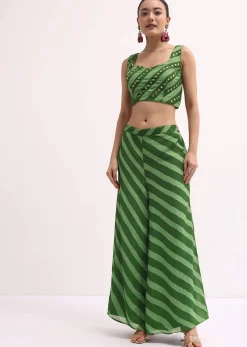 Green Printed Palazzo Set With Jacket