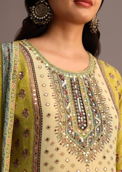 Green Printed Sharara Set With Chiffon Dupatta