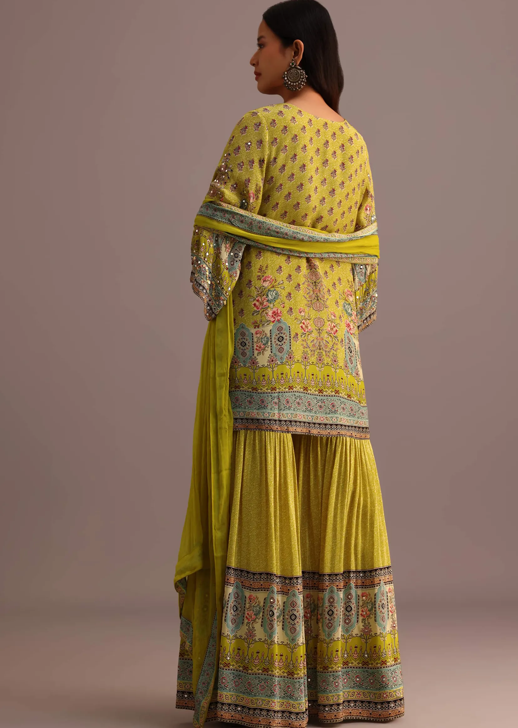 Green Printed Sharara Set With Chiffon Dupatta