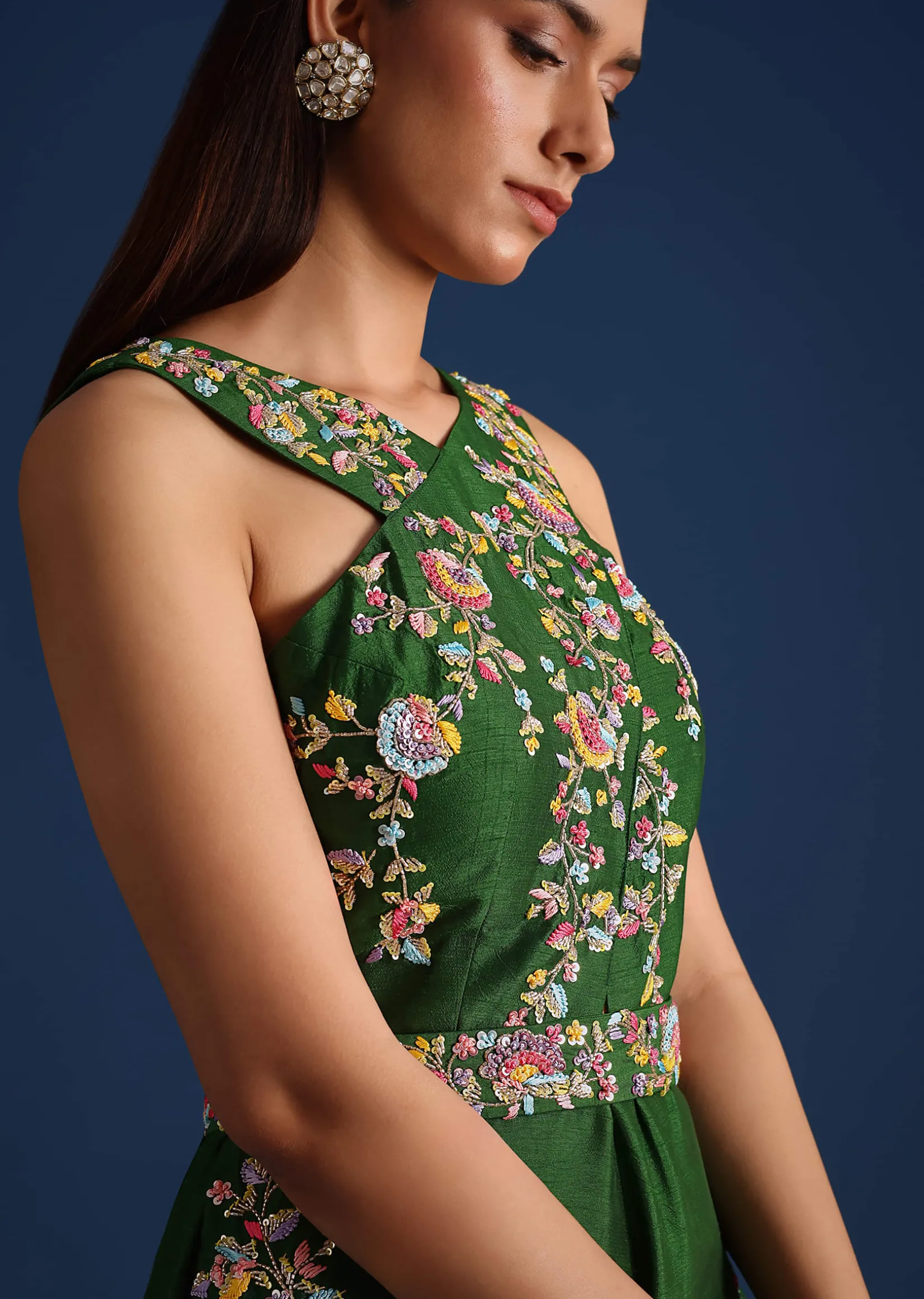 Green Resham Work Jumpsuit