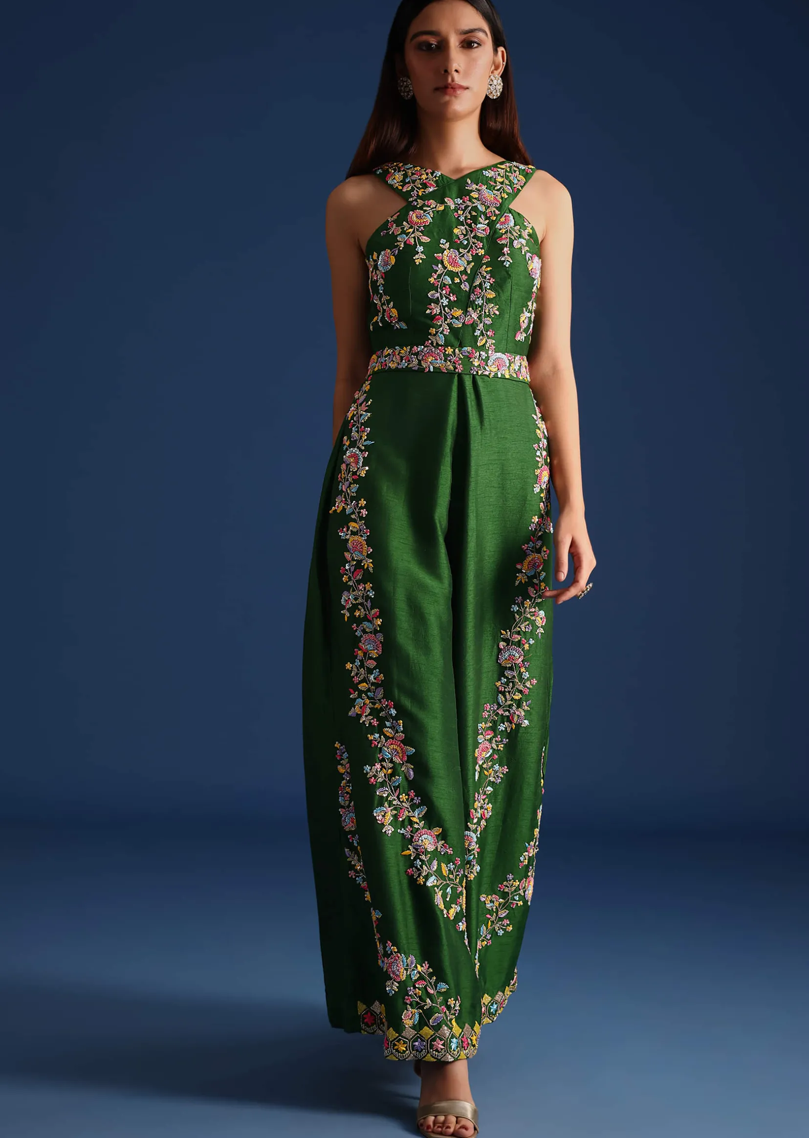 Green Resham Work Jumpsuit