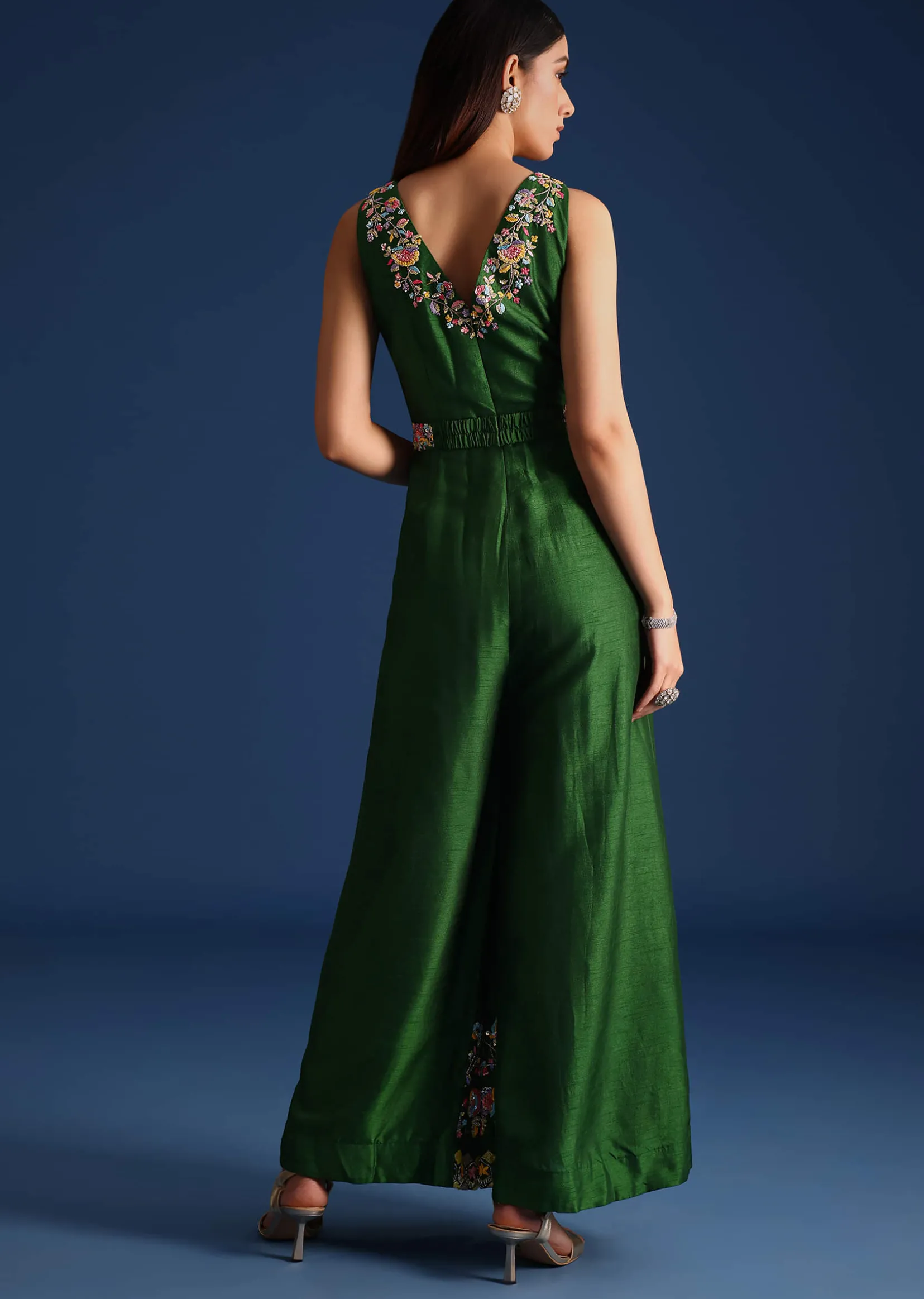 Green Resham Work Jumpsuit
