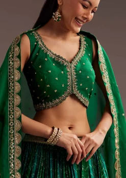 Green Sequins Bandhani Lehenga Dupatta Set
