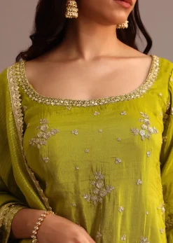 Green Sequins Kurti Sharara With Chanderi Banarasi Dupatta