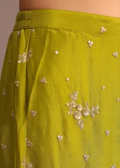 Green Sequins Kurti Sharara With Chanderi Banarasi Dupatta