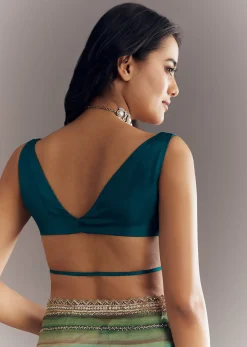 Green Shaded Tissue Saree With Cutwork Scallop Border