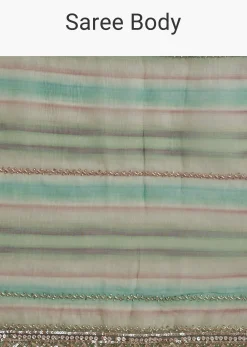 Green Shaded Tissue Saree With Cutwork Scallop Border