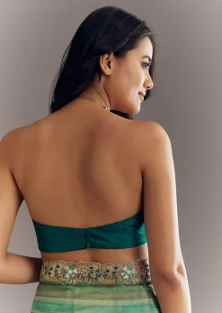 Green Shaded Tissue Saree With Cutdana Sequins And Beads Embroidery And Scallop Border