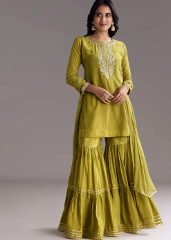 Green Sharara Set With Zardosi And Sequins Work