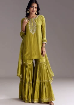Green Sharara Set With Zardosi And Sequins Work