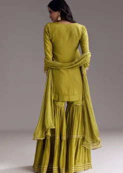 Green Sharara Set With Zardosi And Sequins Work