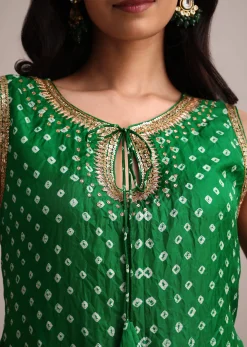Green Silk Bandhani Print Kurta Dhoti Set
