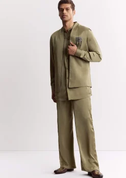 Green Silk Kurta Set With Gotta Embroidered Jacket