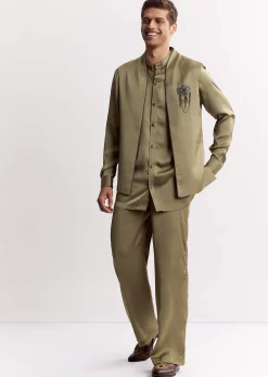 Green Silk Kurta Set With Gotta Embroidered Jacket