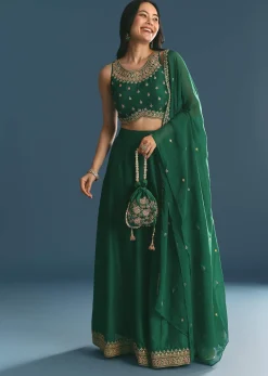 Green Silk Lehenga Choli With Zari And Sequins Work