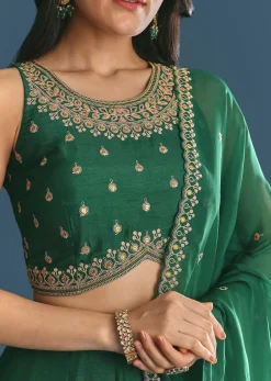 Green Silk Lehenga Choli With Zari And Sequins Work