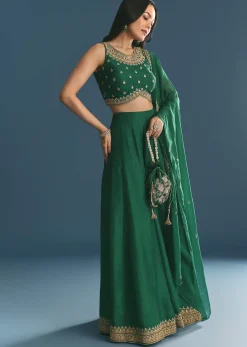 Green Silk Lehenga Choli With Zari And Sequins Work