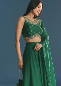 Green Silk Lehenga Choli With Zari And Sequins Work