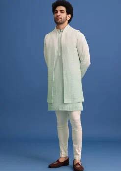 Green Silk Ombre Zardosi Kurta Jacket Set