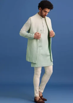 Green Silk Ombre Zardosi Kurta Jacket Set
