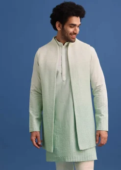 Green Silk Ombre Zardosi Kurta Jacket Set