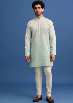 Green Silk Ombre Zardosi Kurta Jacket Set
