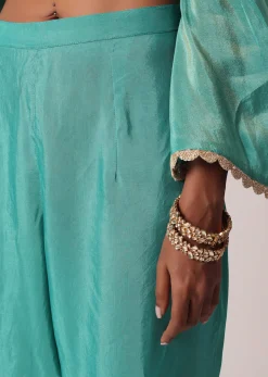 Green Silk Pant Set With Zari Embroidered Kurta