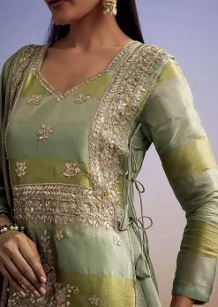 Green Tissue Anarkali Suit With Gotta Work And Dupatta