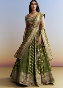 Green Tissue Embroidered Bridesmaid Lehenga