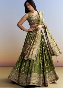 Green Tissue Embroidered Bridesmaid Lehenga