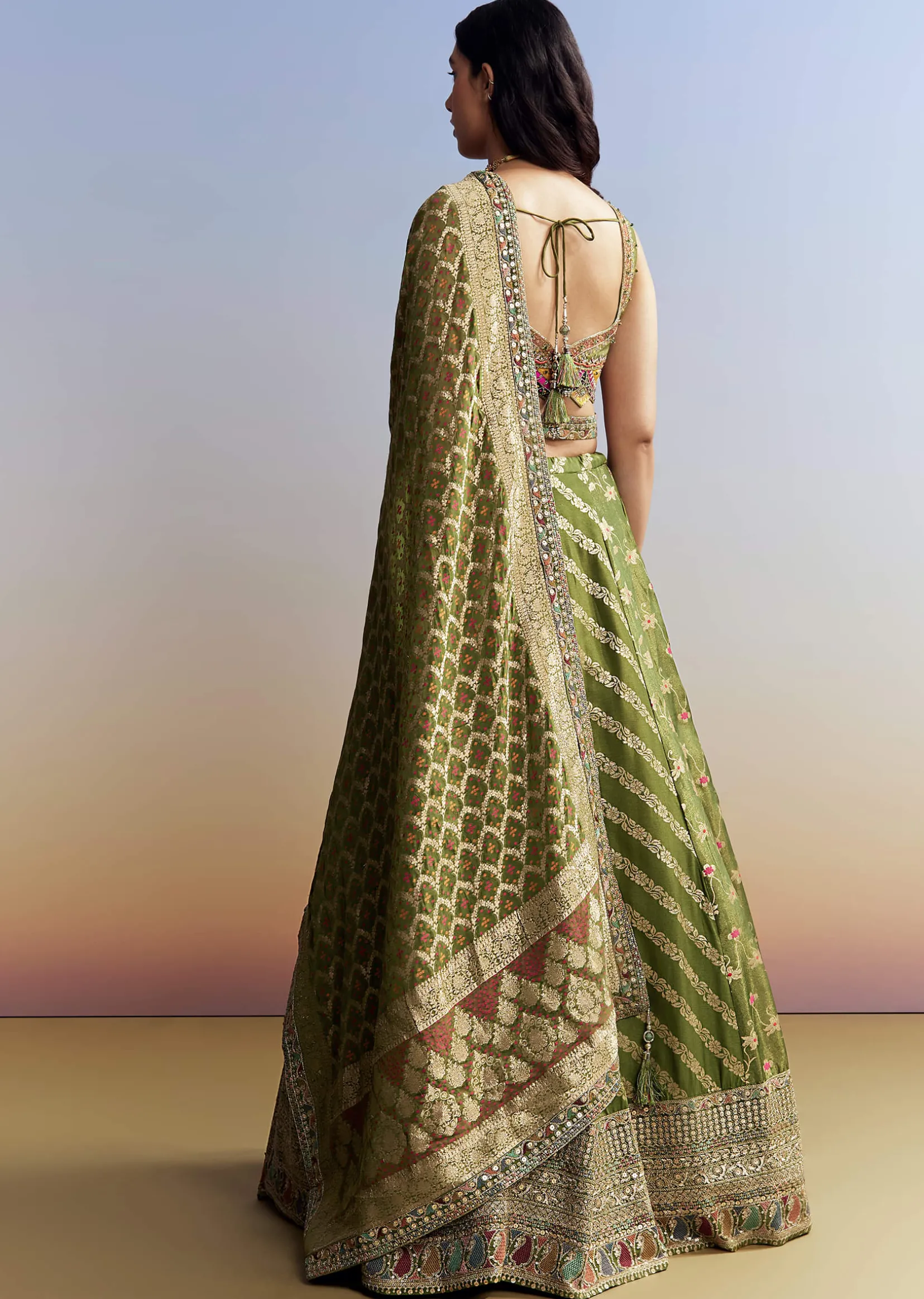 Green Tissue Embroidered Bridesmaid Lehenga