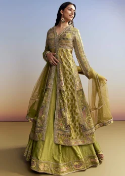 Green Tissue Kurta Lehenga Set