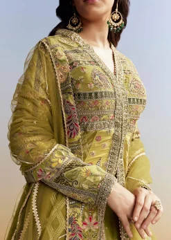 Green Tissue Kurta Lehenga Set