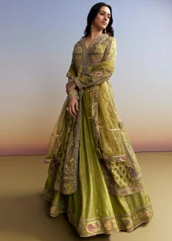 Green Tissue Kurta Lehenga Set