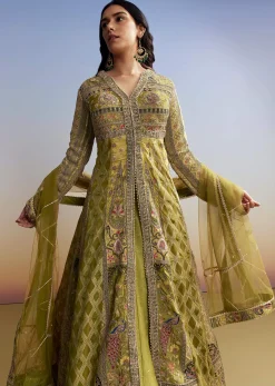 Green Tissue Kurta Lehenga Set