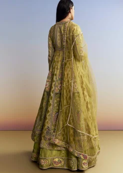 Green Tissue Kurta Lehenga Set