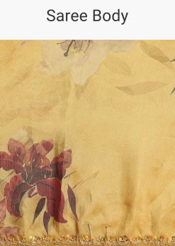 Green Tissue Silk Floral Leaf Printed Saree With Embroidered Border