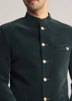 Green Velvet Jodhpuri Suit With Pocket Square