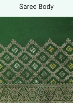 Green Woven Silk Saree With Bandhani Detail And Unstitched Blouse Piece