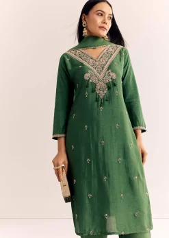 Green Zardosi Work Dola Silk Kurta Dupatta Suit