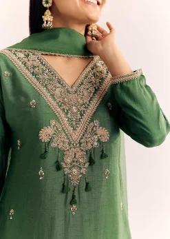 Green Zardosi Work Dola Silk Kurta Dupatta Suit