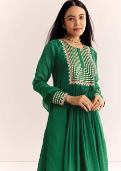 Green Zari Neckline Chinon Anarkali Suit With Dupatta