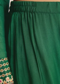 Green Zari Neckline Chinon Anarkali Suit With Dupatta