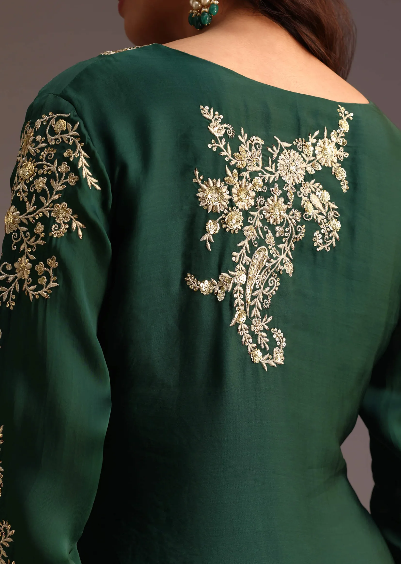 Green Zari Work Palazzo Suit With Organza Dupatta