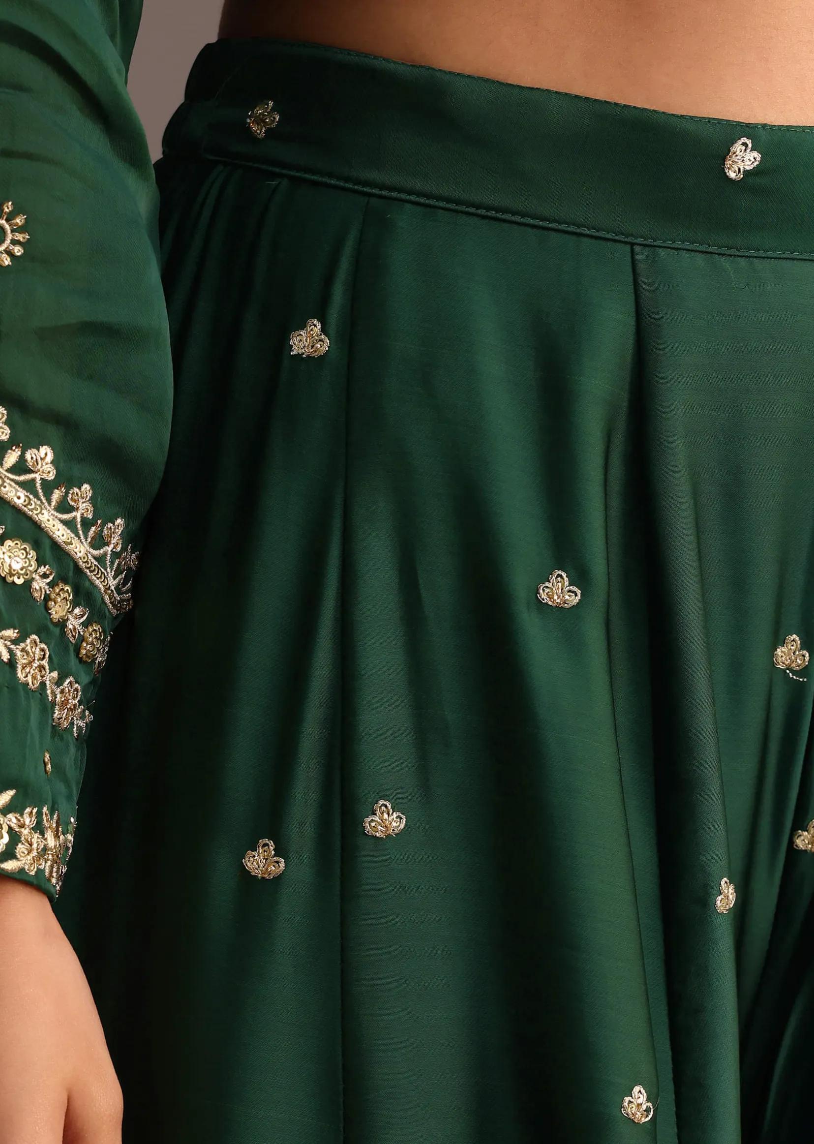 Green Zari Work Palazzo Suit With Organza Dupatta