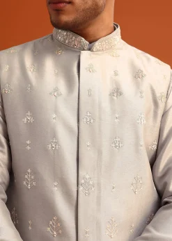Grey Aari Embroidered Jacket Kurta Set