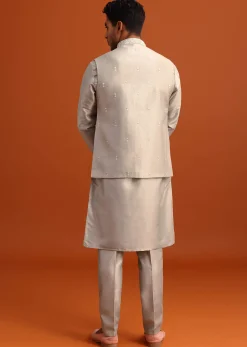 Grey Aari Embroidered Jacket Kurta Set