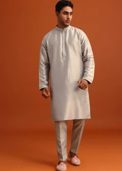 Grey Aari Embroidered Jacket Kurta Set