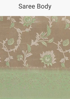 Grey And Light Green Tissue Silk Saree With Floral Jaal Work