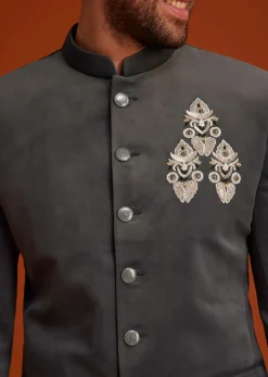 Grey Bandhgala With Embroidered Crest